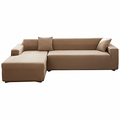L Shape Stretch Sectional Sofa Slipcover Anti slip Corner Couch Cover Chaise Lounge Furniture Protector Sand (4 Seater)