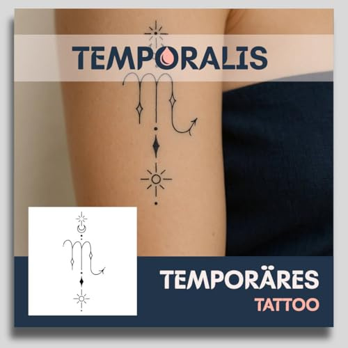 Faux Tatouage SIGNE ASTROLOGIQUE - Temporalis® | Tatouage Ephemere Femme et Homme – Cosmétique Certifié UE, Encre Vegan & Waterproof – Dure 1 à 2 semaines [ Tattoo Scorpion – S-Long ]
