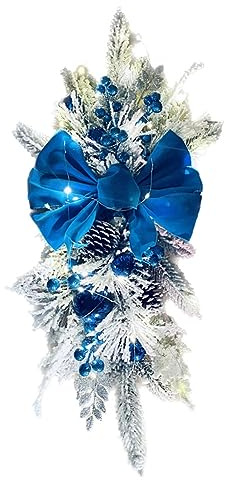 Gokeet Weihnachtsswag, Treppen-Weihnachtsgirlande für Treppen, Türen, Kamin, Fenster, Weihnachtsdekoration im Innen- und Außenbereich, Blau