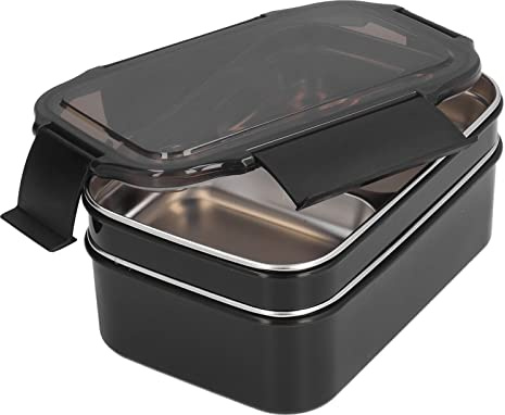 Beufee Lunch Box, Lunch Box a doppio strato Contenitori per il pranzo isolati Lunch Box portatili in acciaio inossidabile con scomparto per bambini adulti (Nero)