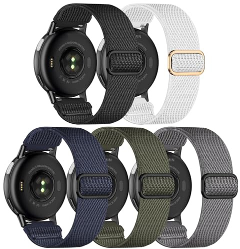 Wizvv 5 stycken 20 mm armband kompatibelt med Garmin Vivoactive 5/3/Forerunner 55/165/245/645 Music, nylontyg klockarmband för Venu/Sq/2 Plus/Sq Music/Sq 2 kvinnor och män, Nylon