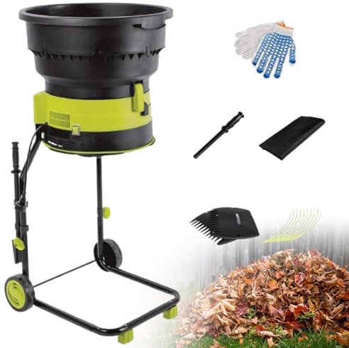 Trituradora de jardín Trituradora de compost con ruedas Trituradora eléctrica Rastrillo para hojas Trituradoras Trituradoras y trituradoras con rueda de transporte Tamaño de corte ajustable,20M