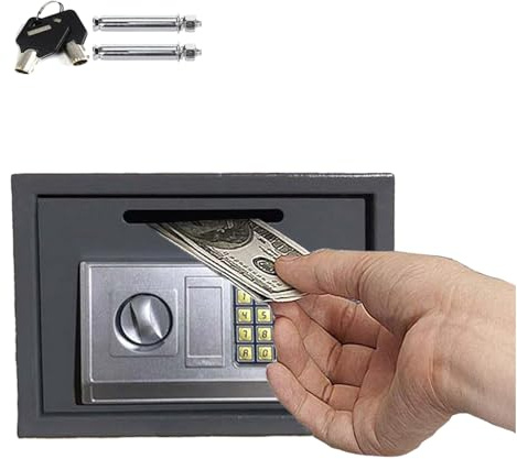 16L Tresor mit 2 Schlüssel und Elektronikschloss Wandtresor Elektronischer Safe Eisenstahl Safe Schranktresor für Geschäft Bargeld/Geld/Schmuck/Wertsachen, 35x25x25cm, Grau