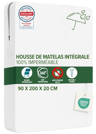 Dreamway Matratzenbezug Komplettschutz 90x200 cm - Anti-Bettwanzen | Mit Reißverschluss für Allergiker - Wasserdicht und Atmungsaktiv gegen Milben - Bi-Ome und Oeko-Tex