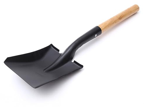 Coal Shovel, Small Hand Shovel, Metal Ash Shovels, with Detachable Wooden Handle, Metal Garden Dustpan, for Fireplace, BBQ and Outdoor, Durable Multifunctional Garden Tool (Black)