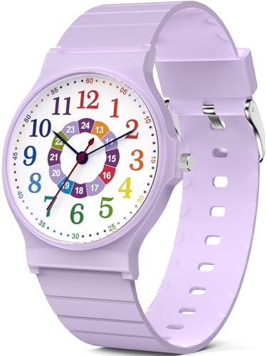 SOCICO Orologio analogico per bambini, orologio sportivo resistente all'acqua da 30 metri per 5-15 anni, orologio per bambini facile da leggere (Viola colorato)