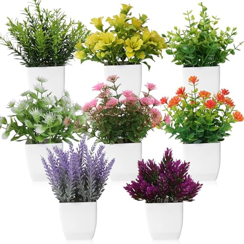 Lighterday 8PCS Fake Plants,Suitable for Artificial Plants Indoor,Artificial Flowers Outdoor,Small Artificial Flowers With Flower Pots,Suitable for Indoors Office,Desk,Dining Room Deco