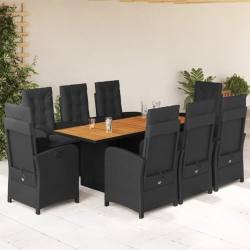 IKAYAA Gartenmöbel Set mit Tisch und 8 Verstellbare Hochlehner Stühlen, Sitzgruppe Outdoor für 8 Personen, Essgruppe für Garten Terrasse, inkl. Sitzkissen Schwarz#5
