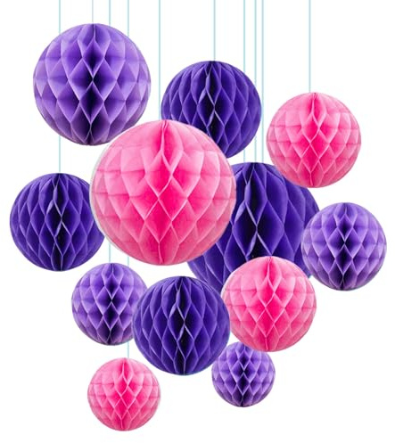 ZYOOO 12pcs Seidenpapier Wabenkugeln, 15/25cm Aufhängen Papier Wabenbälle für Mädchen Geburtstag,Hochzeit,Verlobung,Meerjungfrau,Baby Dusche,Brautdusche Deko (Rosa Lila)