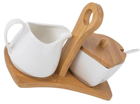 HOLIDYOYO Pot à Sucre Céramique Blanc Avec Cuillère Et Plateau Antidérapant De Rangement Pour Condiments Vaisselle Pratique Pour Cuisine