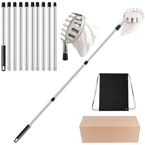 Fruit Picker - A sturdy with a metal basket that allows you to pick fruit from tall trees. This is the gardening tool for harvesting apples, citrus and pears. At