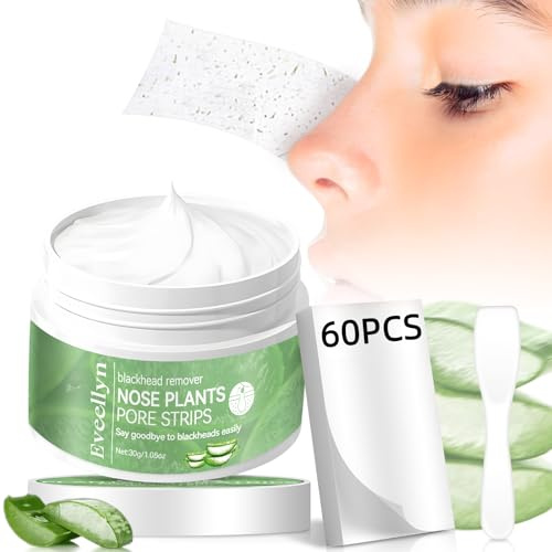 Eveellyn Rimozione dei Punti Neri, 60 Strisce per Pori, Rimozione dei Punti Neri Per il Viso, Crema da Incollare Sotto i 25 Gradi, Bottiglia per Ammorbidire in Acqua Bollente (30 g)
