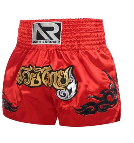 Yhenlovtt Short d'entraînement MMA, Muay Thai, avec taille élastique, pour homme et femme, combat, sport, fitness, entraînement (rouge_XS)