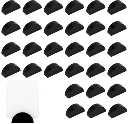 Tinoaly 30 Pcs Wooden Table Number Stands, Semicircular Place Card Holder for Name Tag Photo Menu Reusable Table Sign Holders for Wedding Banquet Restaurant Birthday Party (Black)