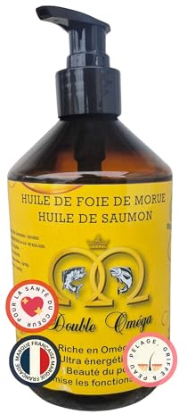 Double Omega Lebertran und Lachs Öl für Hunde - natürliches Omega 3 und 6 - Vitalität Immunität Gelenke Gehirn Fell glänzend - Nahrungsergänzungsmittel Öl 500 ml