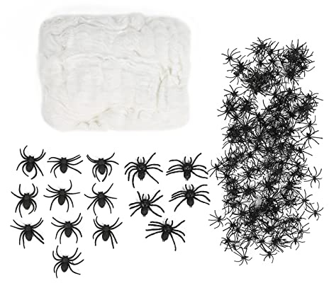 Web di Spider di Halloween, Elastery Halloween Spider Web Decoration, Ragnatele 200 G con 200 Piccoli 10 Ragni Finti Medium 5 per Casa Infestata Decorazione per Feste All'aperto