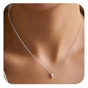 SEFORICO Collier Croix pour Femme Couleur Or Acier Inoxydable Pendentif Croix Simple Chaîne Carrée 38+5cm Bijoux Simples Cadeau Baptême Chrétien