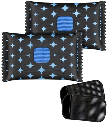 Car Dehumidifier Bag 2 Pack,Reusable Dehumidifiers with Color-Changing Indicator Include 2 Anti Slip Mat for Car, Home, Closets, Caravan, or Boat