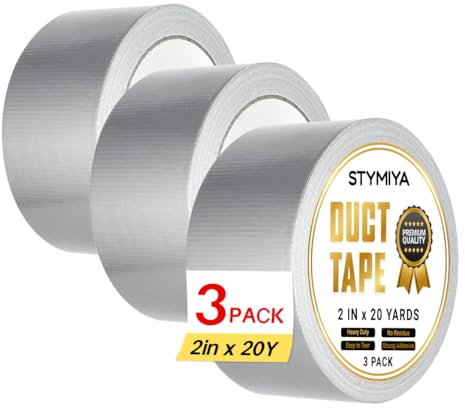 Stymiya Silver Duct Tape Heavy Duty: 3 Rolls 2inch x 20yd Wide Waterproof Outdoor - Strong Adhesive Weather Tapes Repair Bulk - Ductape for Patterns Masking Packing Furniture Kids Craft (3, Silver)