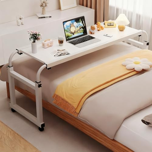 ZYZSY Table de lit réglable en Hauteur et en Largeur sur roulettes, Chariot pour Ordinateur Portable, Grand Plateau Médicalisée Roulante D'hopiteaux Bureau Medicale(White,120cm/47in)