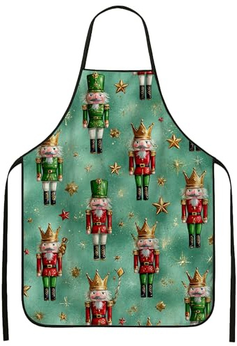 Tablier de cuisine motif casse-noisette pour adultes, vert et fantaisie, pour les vacances, Noël, le chef