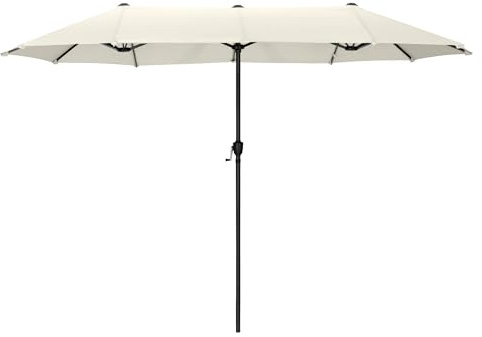 PHI VILLA Sonnenschirm Rechteckig 380x200cm Windfest,Groß-Schirm mit UV-Schutz und Kurbel für Terrasse Garten, Weiß