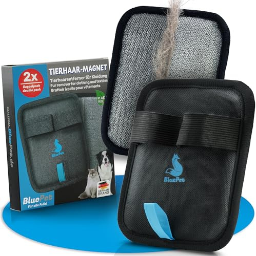BluePet 2X Fellhandschuhe Katze Hund, Handschuh Tierhaarentferner Magnet | 2er Set Fellentferner Tierhaar Magnet. Katzenhaare & Hundehaare entfernen. Katzenhaarentferner. Haarentferner für Kleidung