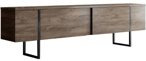 HOMIFAB Meuble TV 2 Portes Effet Noyer, piètement Noir 180 cm - Celia