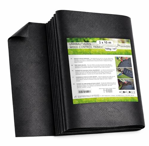 Montafox Telo Pacciamatura 20m² – 100g/m² permeabile all’Acqua 2 x 10m Piegato – Tessuto Non Tessuto antierbacce per Giardino, aiuole e Ghiaia