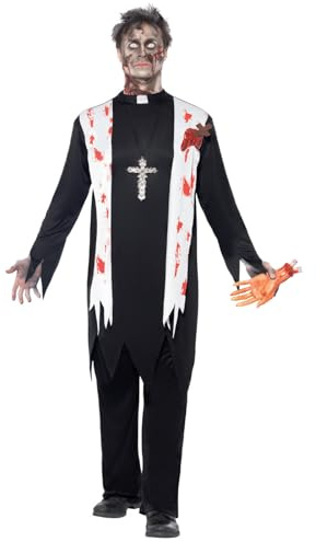Smiffys, Herren Zombie-Priester Kostüm, Oberteil mit Schal und Latex-Wunden, Kragen und Hose, Größe: L, 38878
