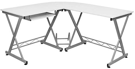 SONGMICS Schreibtisch, großer Computertisch, L-förmiger Eckschreibtisch, PC-Tisch, platzsparend, einfache Montage, 138 x 150 x 75 cm, weiß LCD402W