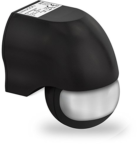 deleyCON 1x Infrarossi Rilevatore di Movimento Risalire in Superficie Montaggio a Parete Interno Esterno a Prova di Spruzzi D'Acqua Ruotabile Barra di Inclinazione 180° Area di Lavoro Portata 12m Nero