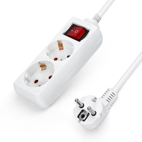 Aigostar Steckdosenleiste 2-Fach mit Schalter Tischsteckdose Kindersicherung 3m Kabel, Weiß