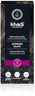 khadi SCHWARZ Pflanzenhaarfarbe, Färbt Dein Haar in einem geheimnisvollen Tiefschwarz, ohne Blaustich, 100% pflanzlich, natürlich & vegan, Zertifizierte Naturkosmetik, 100g