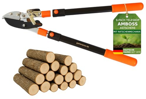 GARTENPAUL Teleskop Amboss Baumschere Astschere mit 6x Verstellung, mit Ratsche & Übersetzung für dicke Äste, Amboss Heckenschere Gartenschere Lang, Ast Baum Garten Schere, Profi-Gartenwerkzeug