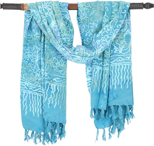 GURU SHOP Bali batik sarong, vägghängning, omlottkjol, sarongklänning, strandduk, män/kvinnor, violett, syntetisk, storlek: en storlek, Design 22/turkos, En Storlek