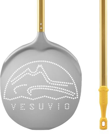 Pelle ronde « Vesuvio » Ø 33 cm, alliage aluminium perforé, H 90 cm.
