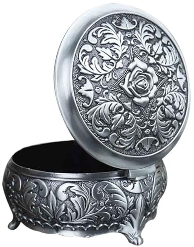 Unendlich U Rund Schmuckkästen Rose Gravur Damen Antiken Silbern Metalllegierung Schmuckkasten Schmuckkoffer Schmuckkästchen-Klein