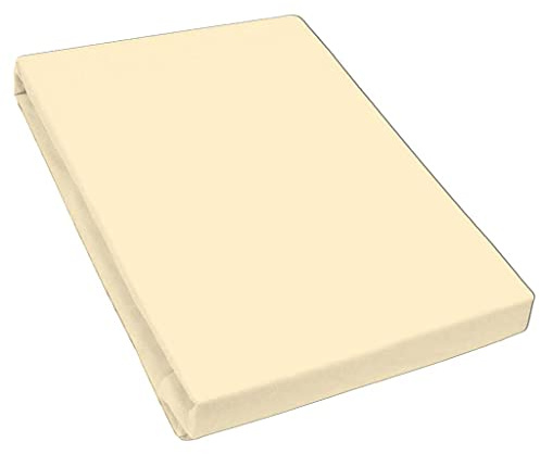 Bella Luna - Spannbettlaken 180x200cm für Boxspringbett auch passend für 200x200 cm / 200x210cm / 200x220cm Übergröße Jersey Bettbezug Baumwolle Elastan Bettlaken 180x200cm bis 200x220 cm - Beige / Creme