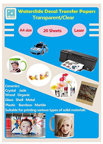 Rolurious 20 Sheets A4 Size Laser Waterslide Decal Paper Sheets Transparent Clear Water Slide Paper for Laser Printer
