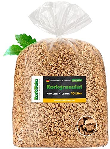 10 Liter Korkgranulat, GROB (4-12 mm) (Kork-Substrat, Kork-Schrot) für Terrarien (Reptilien), Terrariensubstrat (Späne, Einstreu, Bodengrund) oder Dekoration/Modellbau