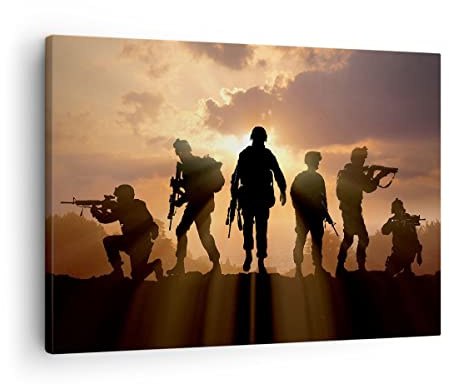 ARTTOR Bilder auf Leinwand 70x50cm Wandbild Menschen Militär - 2962 | Armee Waffe Sonne Klein Wanddekoration Wohnzimmer Schlafzimmer Küche Wanddeko Wand Kunstdruck Wandkunst Wall Decor ARTTOR