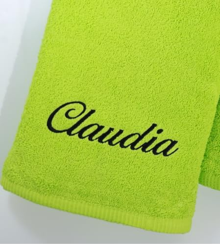 MitNamen Duschtuch Handtuch personalisiert Frottier grün 70x140 Badehandtuch Baumwolle Namenshandtuch weich Badetuch Sauna Badezimmer -500 g/m2 - Geschenkidee(70 x 140 cm, Grün) (140222)