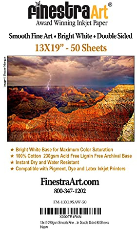 13 X 19 Smooth Fine Art Archive Bright White Double Sided - 50 Sheets