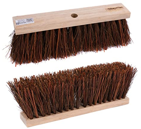 BawiTec Piassavabesen, Harte Lange Piassava Naturfaser Borsten, Besen mit Standardstielloch, 40cm Breit/Lang, Straßenbesen, Naturbesen ohne Stiel, für draussen,Baustellen,Handwerk,Gewerbe