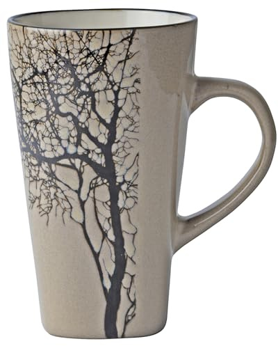 Villa Collection Hela Tasse Groß 500ml, Jumbotasse, Teetasse, Kaffeetasse Groß mit Schönem Baum-Muster, Durchm. 9 cm, Höhe 15 cm, 0,5 Liter, aus Keramik/Steingut, Braun