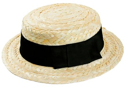 Straw Boater Hat with Black Band - Pack Of 3 - Lightweight Unisex Summer Hat for School, Costumes & Fancy Dress Events
