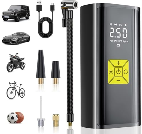 Compresseur à Air Portatif,Mini Compresseur a Air Portatif 4000mAh, Pompe a 150 PSI Gonfleur Velo avec Écran Digital et Lumières LED,pour Voiture Rechargeable pour Vélo, Moto, Scoote, Balle