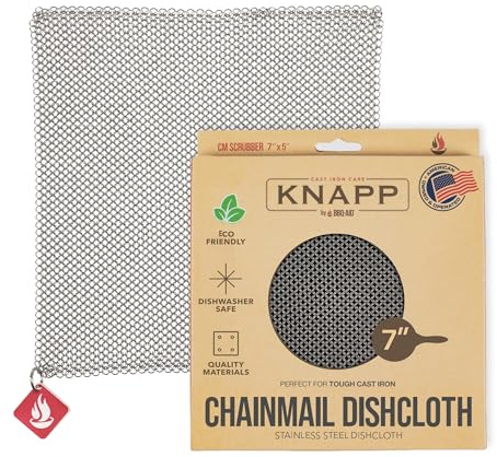 Knapp Made Chainmail Dishcloth 7”x5” - Replace Your Dirty Sponge - All Purpose Kitchenware, Pots & Pans Cleaner - Lasts a Lifetime