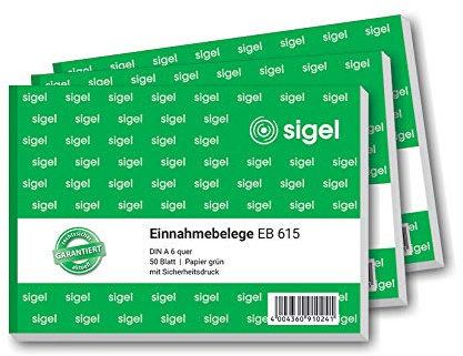SIGEL EB615 Einnahmebelege A6 quer, 3 Stück á 50 Blatt